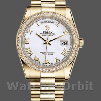 Replique Rolex Day-Date 36mm Unisex-118348-White Cadran chiffres romains blanc<br />