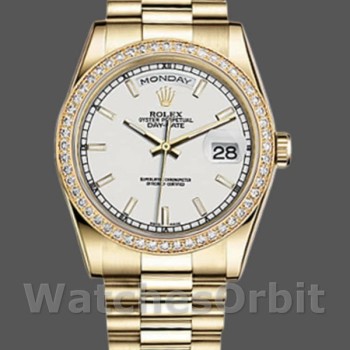 Replique Rolex Day-Date 36mm Unisex-118348-Or jaune Cadran blanc Blanc<br />