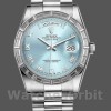 Replique Rolex Day-Date 36mm Unisex-118366-Cadran bleu glacier-Colonne diamant Bleu glacier