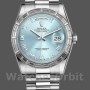 Replique Rolex Day-Date 36mm Unisex-118366-Cadran bleu glacier-Colonne diamant Bleu glacier
