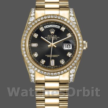 Replique Rolex Day-Date 36mm Unisex-118388-Cadran diamant noir Noir<br />