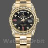 Replique Rolex Day-Date 36mm Unisex-118388-Noir Cadran Diamants-Rubis Noirs