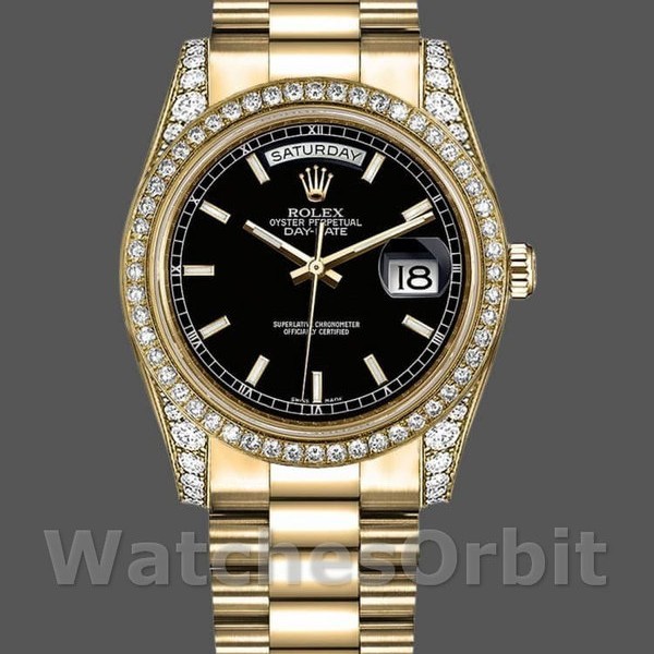 Replique Rolex Day-Date 36mm Unisex-118388-Noir Cadran Index Noir