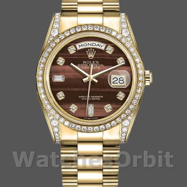 Replique Rolex Day-Date 36mm Unisex-118388-Bull's Eye-Cadran marron Marron<br />