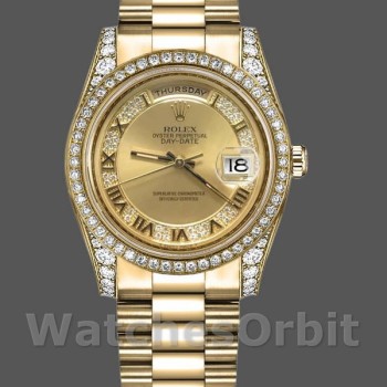 Replique Rolex Day-Date 36mm Unisex-118388-Champagne Cadran Diamant-Or jaune Champagne