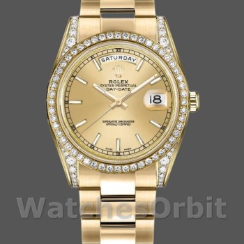 Replique Rolex Day-Date 36mm Unisex-118388-Champagne Cadran Index Champagne