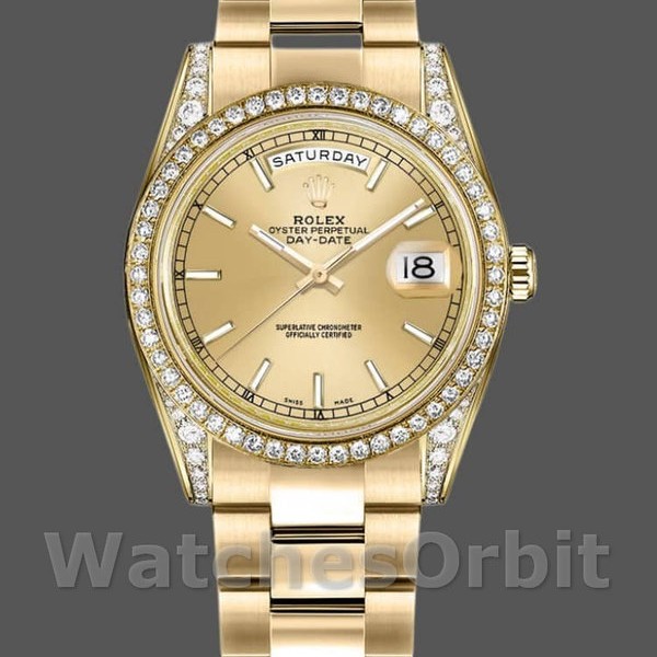 Replique Rolex Day-Date 36mm Unisex-118388-Champagne Cadran Index Champagne