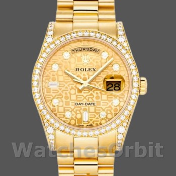 Replique Rolex Day-Date 36mm Unisex-118388-Champagne Jubilee Cadran Diamant-Or jaune Champagne