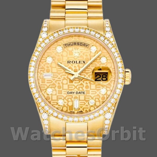 Replique Rolex Day-Date 36mm Unisex-118388-Champagne Jubilee Cadran Diamant-Or jaune Champagne
