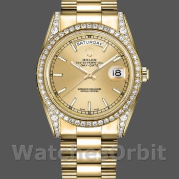 Replique Rolex Day-Date 36mm Unisex-118388-Monture diamant Cadran index Champagne