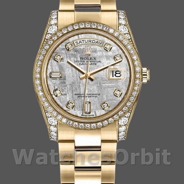 Replique Rolex Day-Date 36mm Unisex-118388-Couronne diamant Cadran météorite Météorite<br />