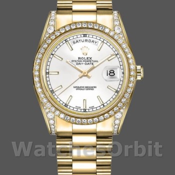 Replique Rolex Day-Date 36mm Unisex-118388-Diamond Bezel-White Dial White unisexe<br />