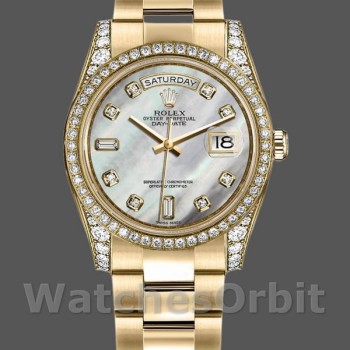 Replique Rolex Day-Date 36mm Unisex-118388-White MOP-Diamond Dial MOP