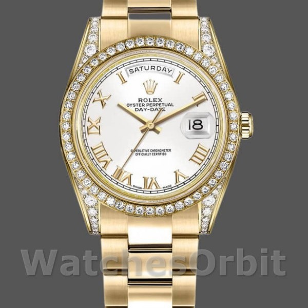 Replique Rolex Day-Date 36mm Unisex-118388-White Cadran chiffres romains blanc<br />