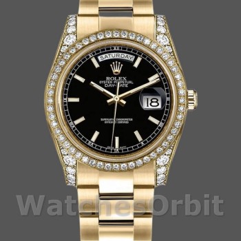 Replique Rolex Day-Date 36mm Unisex-118388-Or jaune Cadran index noir Noir