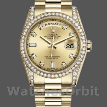 Replique Rolex Day-Date 36mm Unisex-118388-Or jaune Cadran champagne Champagne