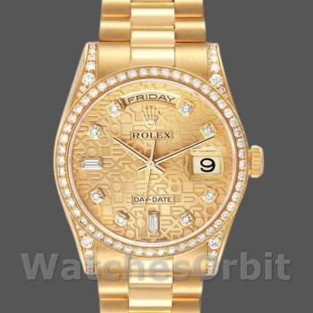 Replique Rolex Day-Date 36mm Unisex-118388-Or jaune-Champagne Cadran diamant Champagne