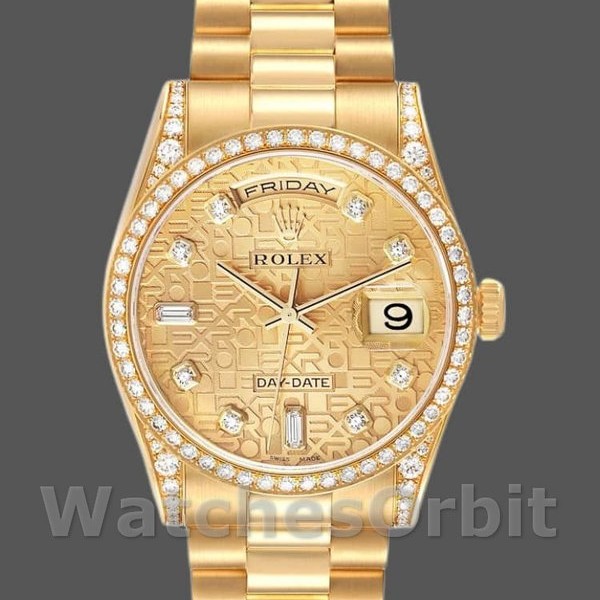 Replique Rolex Day-Date 36mm Unisex-118388-Or jaune-Champagne Cadran diamant Champagne