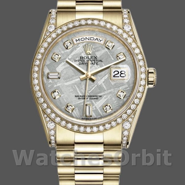Replique Rolex Day-Date 36mm Unisex-118388-Or jaune-Diamant Cadran Météorite Météorite<br />