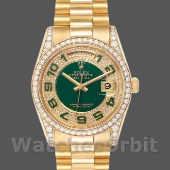 Replique Rolex Day-Date 36mm Unisex-118388-or jaune-émail vert cadran diamant vert <br />