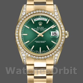 Replique Rolex Day-Date 36mm Unisex-118388-Or jaune Cadran index vert Vert