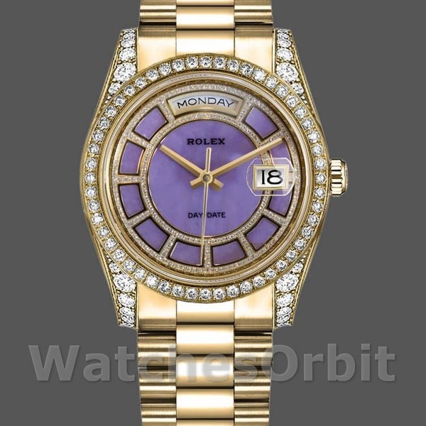 Replique Rolex Day-Date 36mm Unisex-118388-Or jaune Cadran violet lavande Pourpre<br />