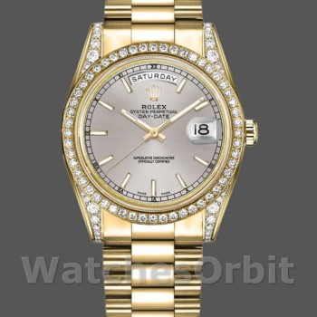 Replique Rolex Day-Date 36mm Unisex-118388-Or jaune Cadran index argenté Argent