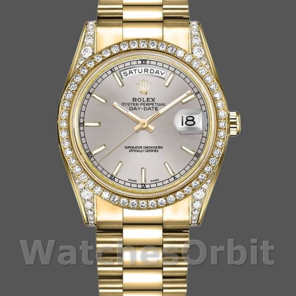 Replique Rolex Day-Date 36mm Unisex-118388-Or jaune Cadran index argenté Argent