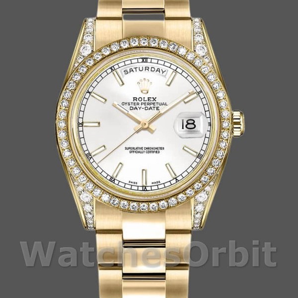 Replique Rolex Day-Date 36mm Unisex-118388-Or jaune Cadran blanc Blanc<br />