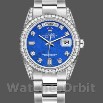 Replique Rolex Day-Date 36mm Unisex-118389-Cerclage diamant-Cadran bleu Unisexe<br />