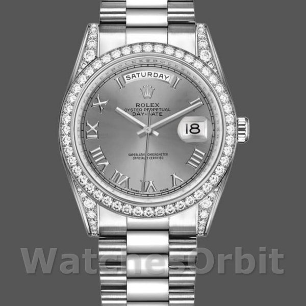 Replique Rolex Day-Date 36mm Unisex-118389-Rhodium Grey Cadran chiffres romains Rhodium Grey<br />