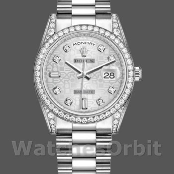 Replique Rolex Day-Date 36mm Unisex-118389-Silver Jubilee Diamond Dial Silver