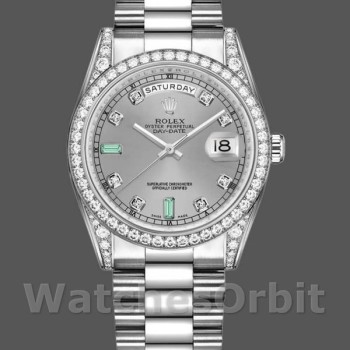 Replique Rolex Day-Date 36mm Unisex-118389-Or blanc-Cadran argenté Argenté
