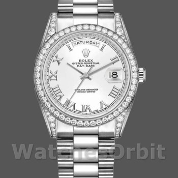 Replique Rolex Day-Date 36mm Unisex-118389-Or blanc-Cadran chiffres romains blanc Unisexe