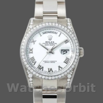 Replique Rolex Day-Date 36mm Unisex-118389-White Cadran chiffres romains blanc
