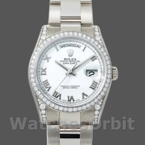 Replique Rolex Day-Date 36mm Unisex-118389-White Cadran chiffres romains blanc