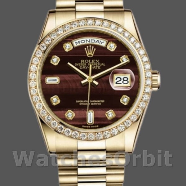 Replique Rolex Day-Date 36mm Unisex-118398-Bulls Eye-Brown Cadran à diamants Marron<br />