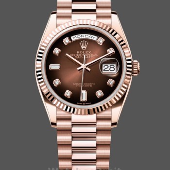 Replique Rolex Day-Date 36mm Unisex-128235-Everose Gold-Brown Ombre Diamond Dial Brown unisexe