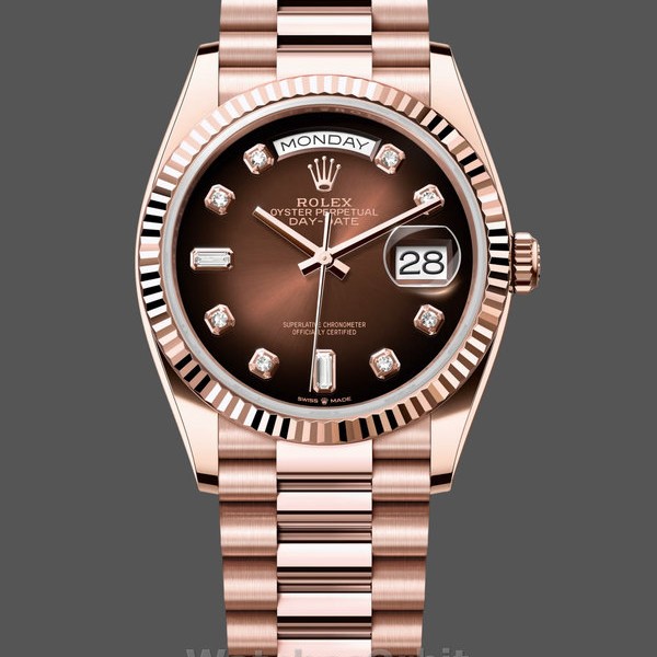 Replique Rolex Day-Date 36mm Unisex-128235-Everose Gold-Brown Ombre Diamond Dial Brown unisexe