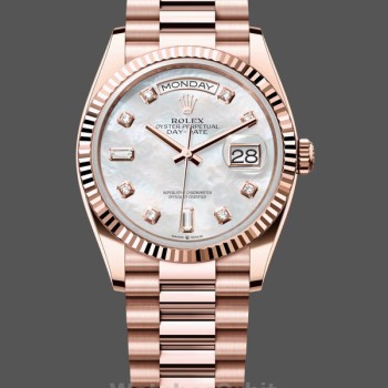 Replique Rolex Day-Date 36mm Unisex-128235-Everose Gold-MOP Dial MOP unisexe
