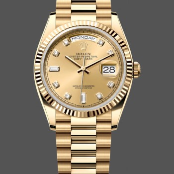 Replique Rolex Day-Date 36mm Unisex-128238 0008-Cerclée-Champagne Cadran Diamant Champagne