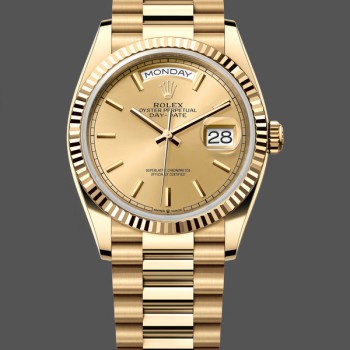 Replique Rolex Day-Date 36mm Unisexe-128238-Couronne flûtée-Cadran index champagne Unisexe-128238-Couronne flûtée-Cadran index champagne unisexe