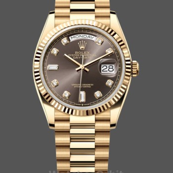 Replique Rolex Day-Date 36mm Unisexe-128238-Cerclée-Fluted Bezel-Dark Grey Dial Gris unisexe