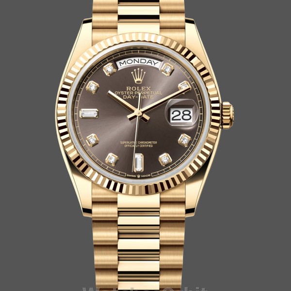 Replique Rolex Day-Date 36mm Unisexe-128238-Cerclée-Fluted Bezel-Dark Grey Dial Gris unisexe