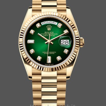 Replique Rolex Day-Date 36mm Unisexe-128238-Cerclage cannelé-Cadran vert à diamants Unisexe-128238-Cerclage cannelé-Digital vert