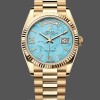Replique Rolex Day-Date 36mm Unisexe-128238-Cerclage cannelé-Turquoise Cadran diamant Turquoise