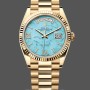Replique Rolex Day-Date 36mm Unisexe-128238-Cerclage cannelé-Turquoise Cadran diamant Turquoise