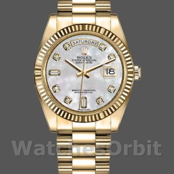 Replique Rolex Day-Date 36mm Unisex-128238-Cerclée-Fluted Bezel-White MOP Dial MOP unisexe
