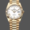 Replique Rolex Day-Date 36mm Unisexe-128238-Cerclée-Fluted Bezel-White Roman Dial White unisexe