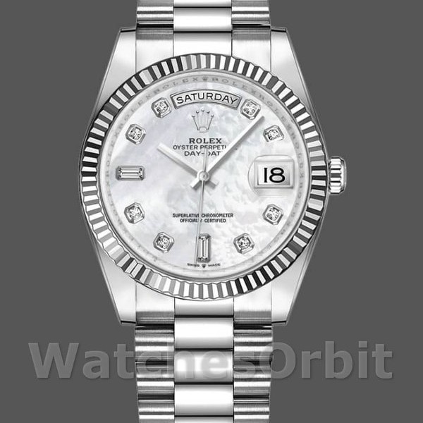 Replique Rolex Day-Date 36mm Unisex-128239-Or blanc Cadran nacre MOP